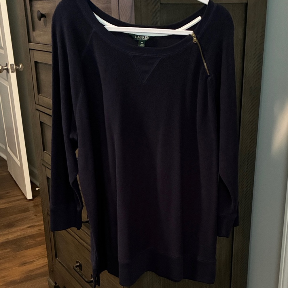Lauren Ralph Lauren Navy Zip-Shoulder Pullover Sweatshirt